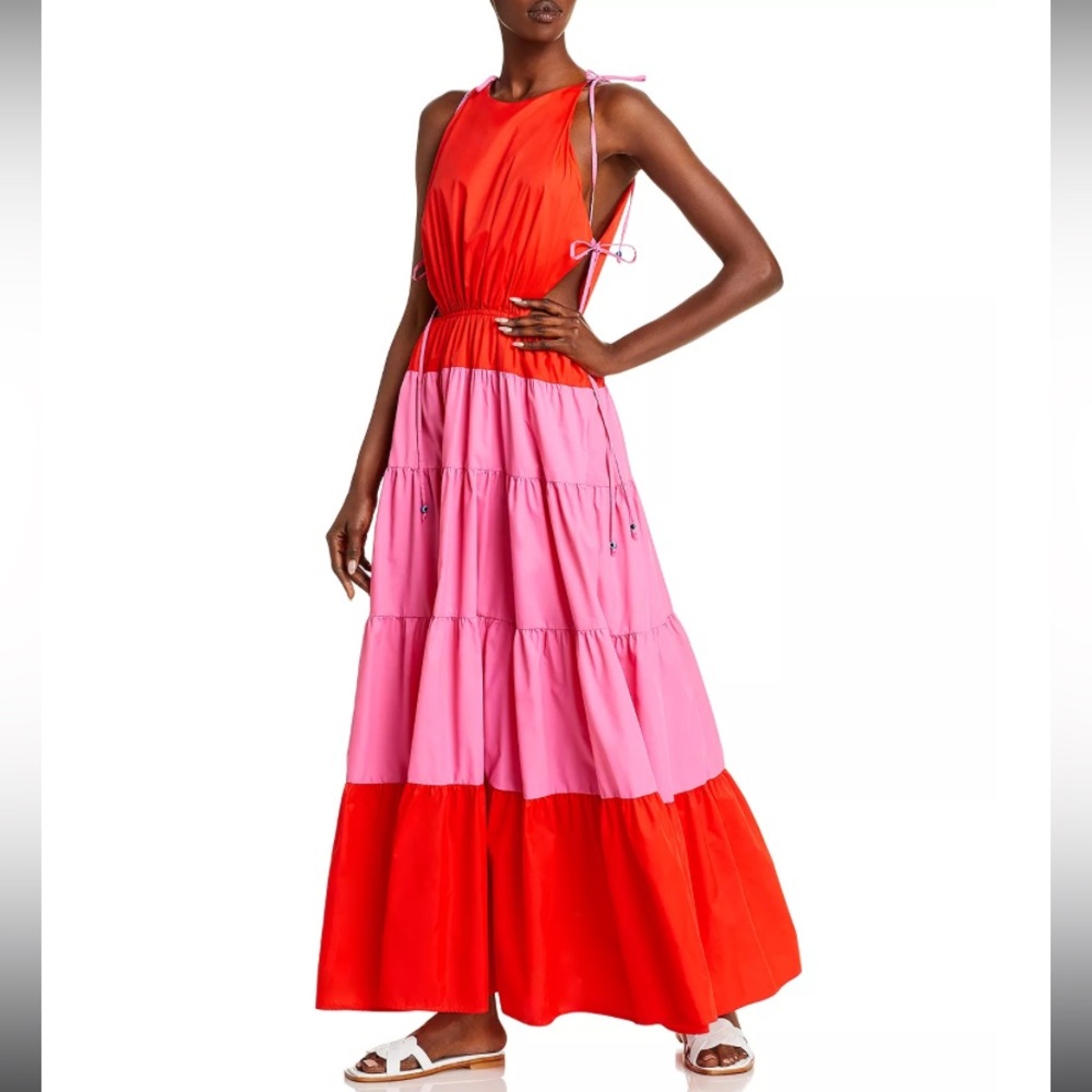 STAUD Minerva Colorblocked Side Tie Maxi Dress size XS
